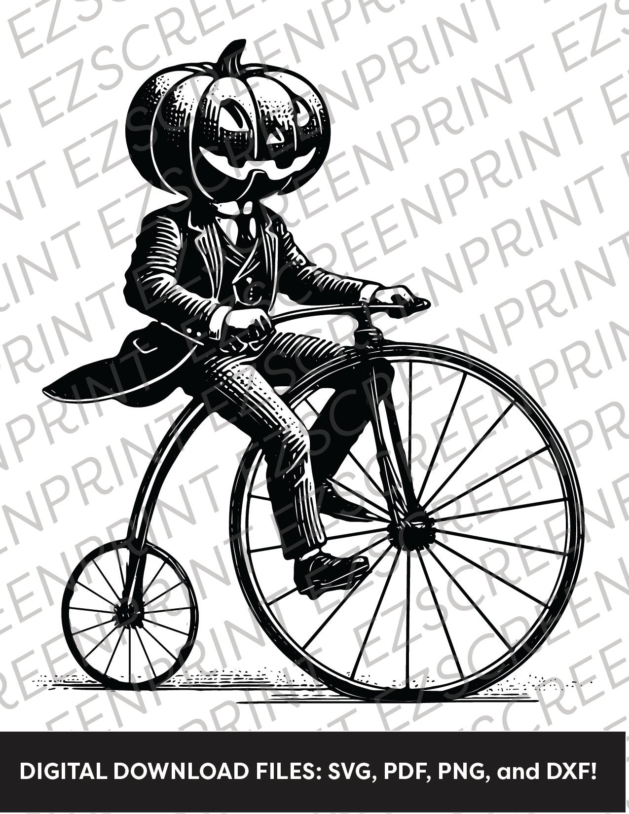 Vintage Jack o' Lantern Man Riding a Bicycle, Various Sizes + Digital Download
