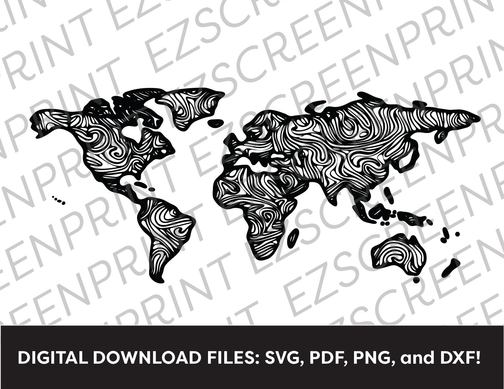 Swirly World Map, 8.5"x11" + Digital Download