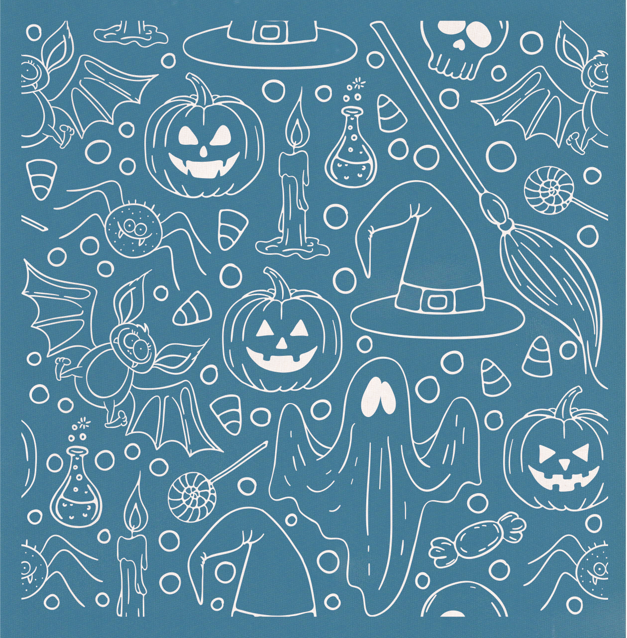 Line Drawing Halloween Pattern, 8.5"x8.5"