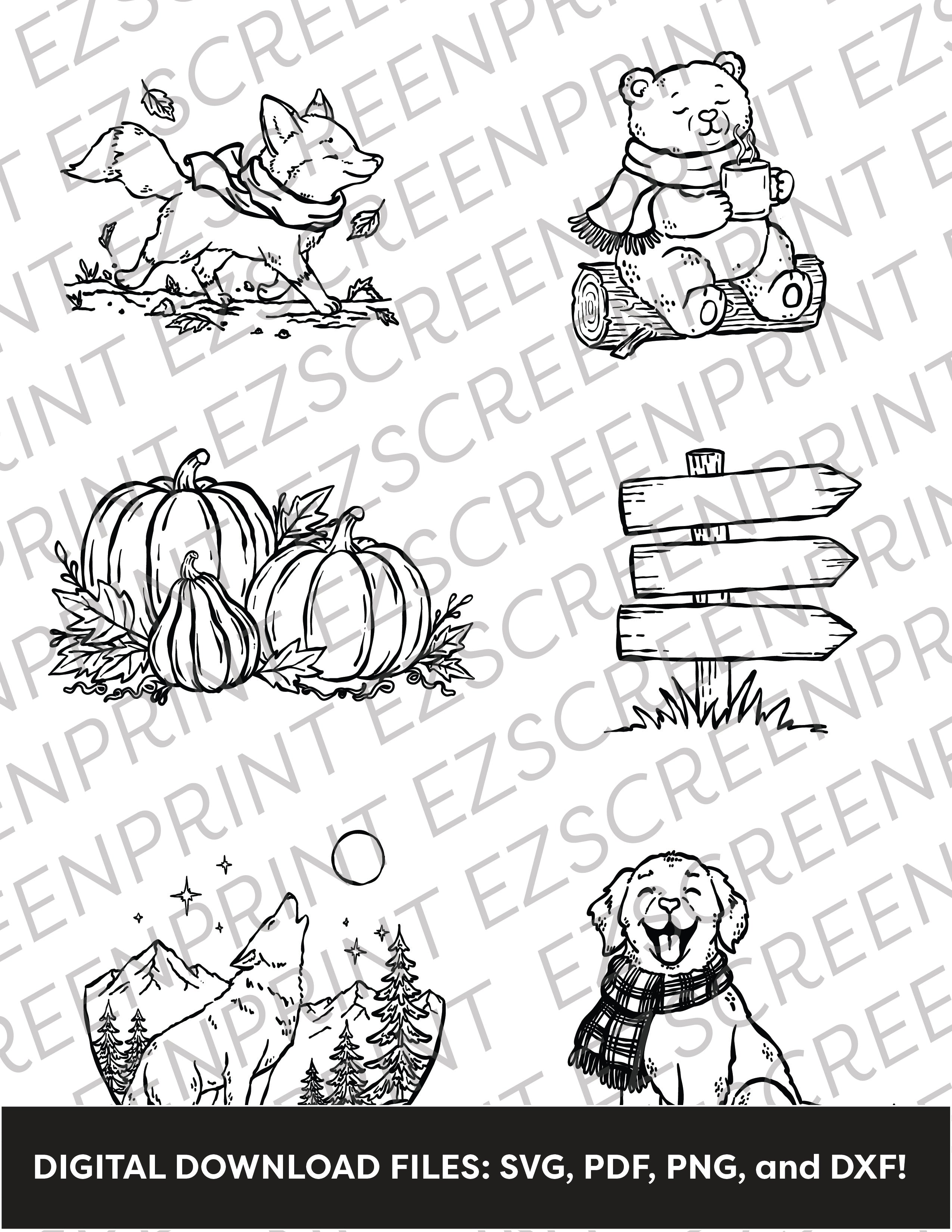 Autumn Illustrations Set 1, 8.5"x11" + Digital Download