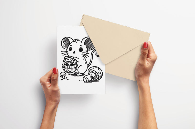 Mouse Foraging Mushrooms, Various Sizes + Digital Download