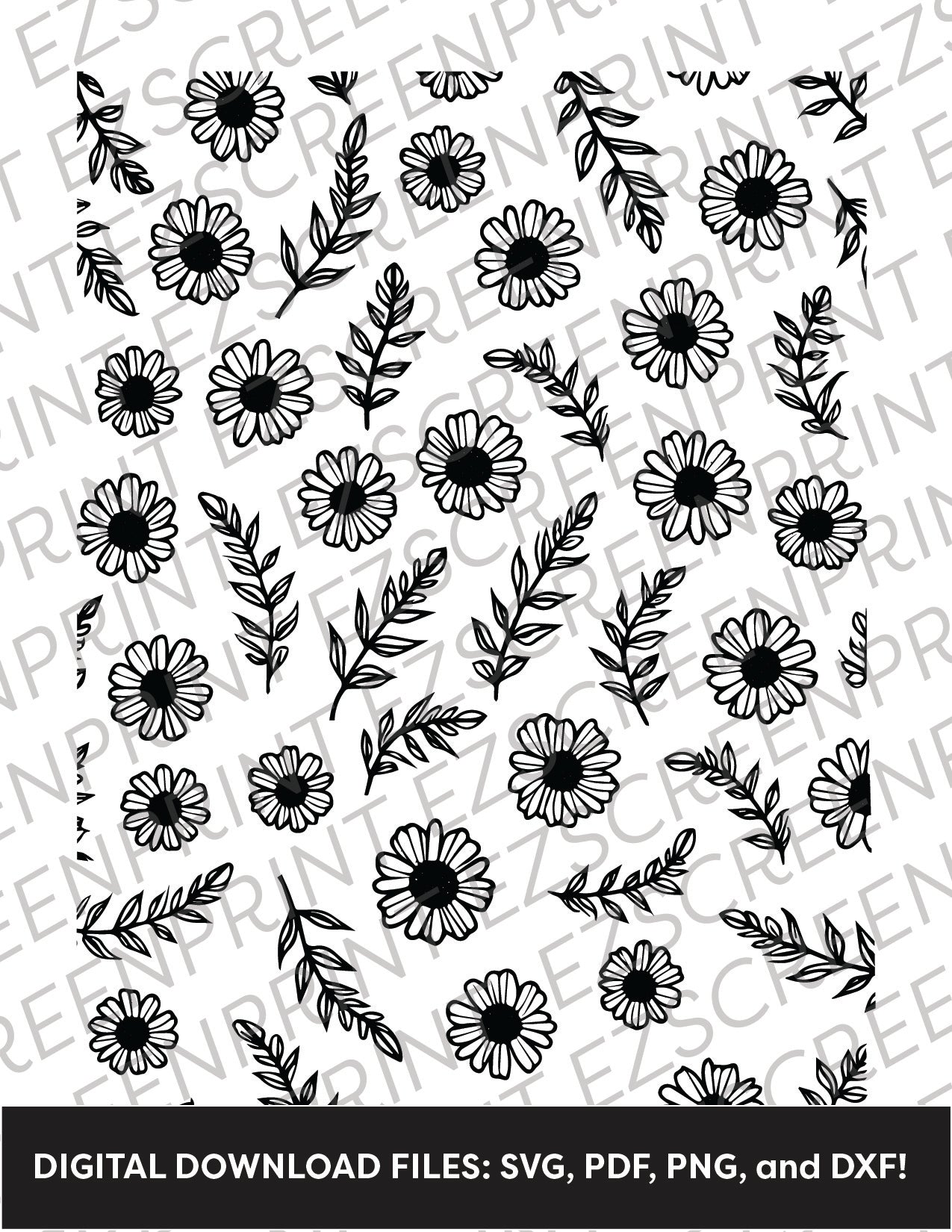 Fern and Flower Pattern, Various Sizes + Digital Download
