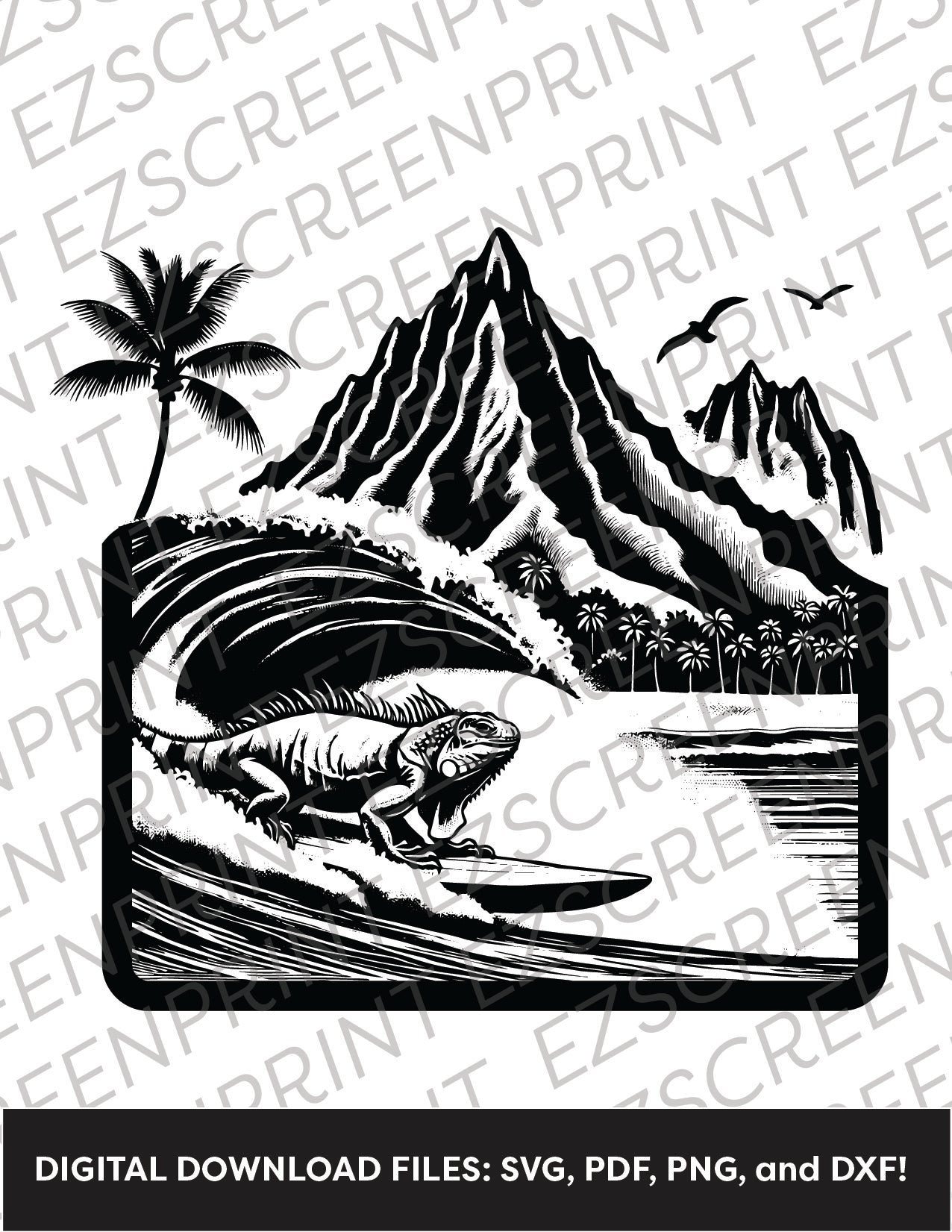 Iguana Surfing, 8.5"x11" + Digital Download