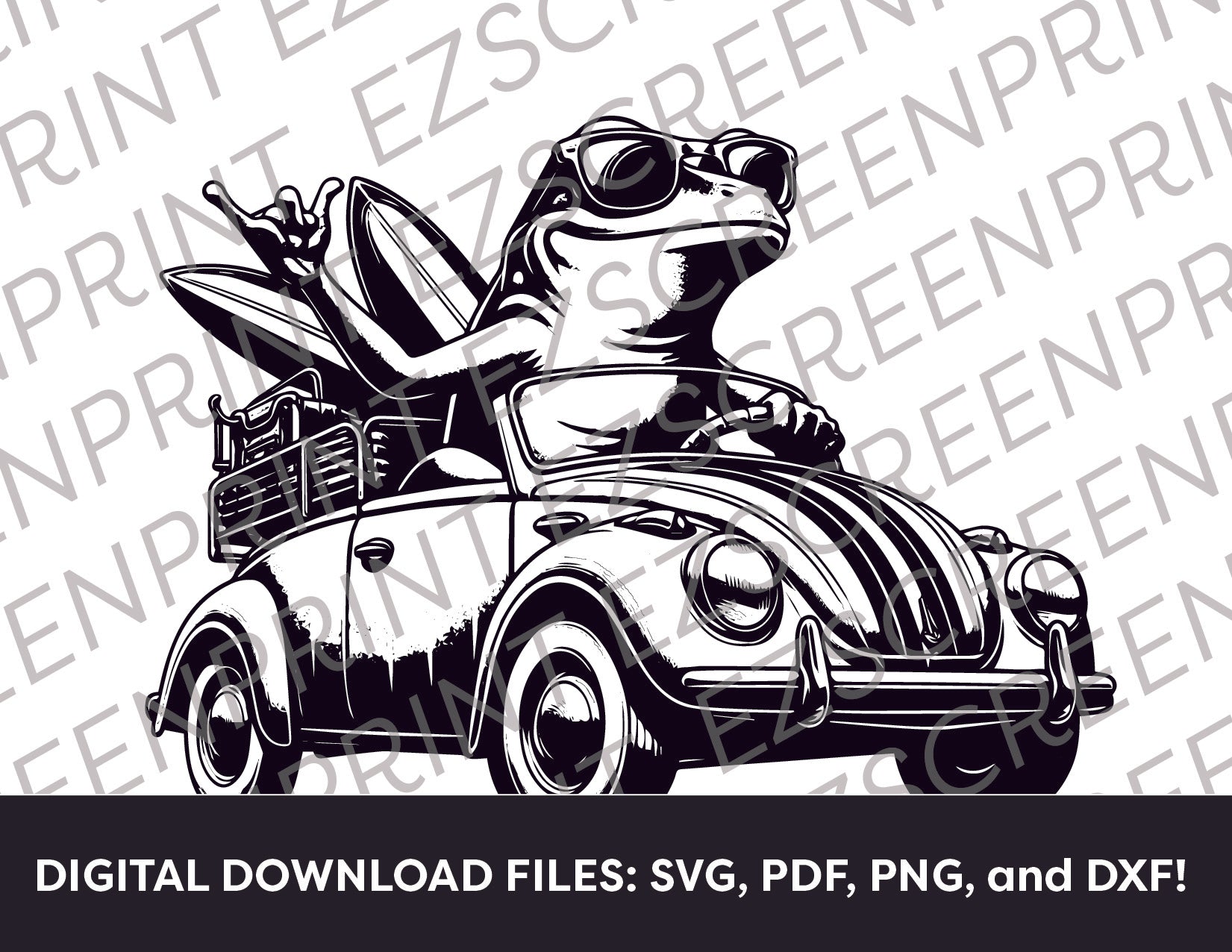 Surfer Frog, 8.5"x11" + Digital Download