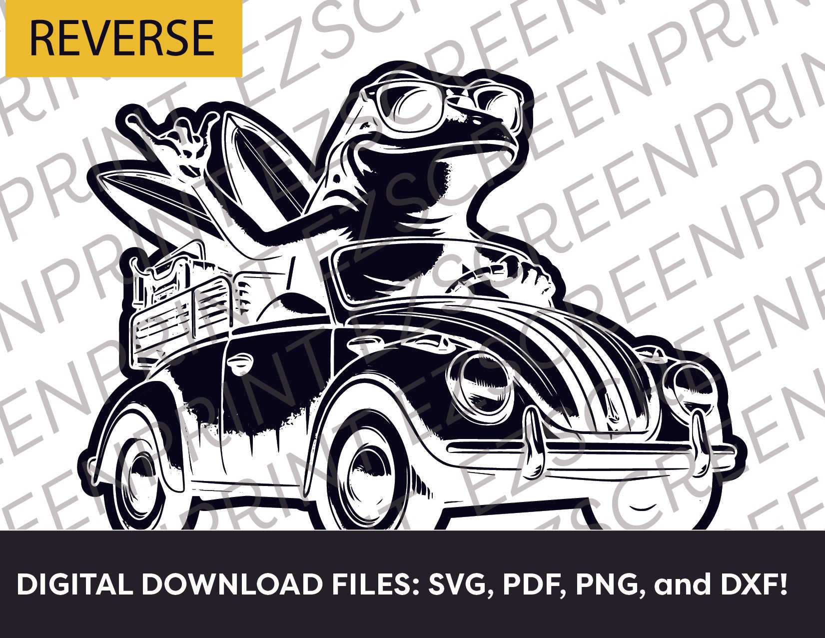 Surfer Frog, 8.5"x11" + Digital Download