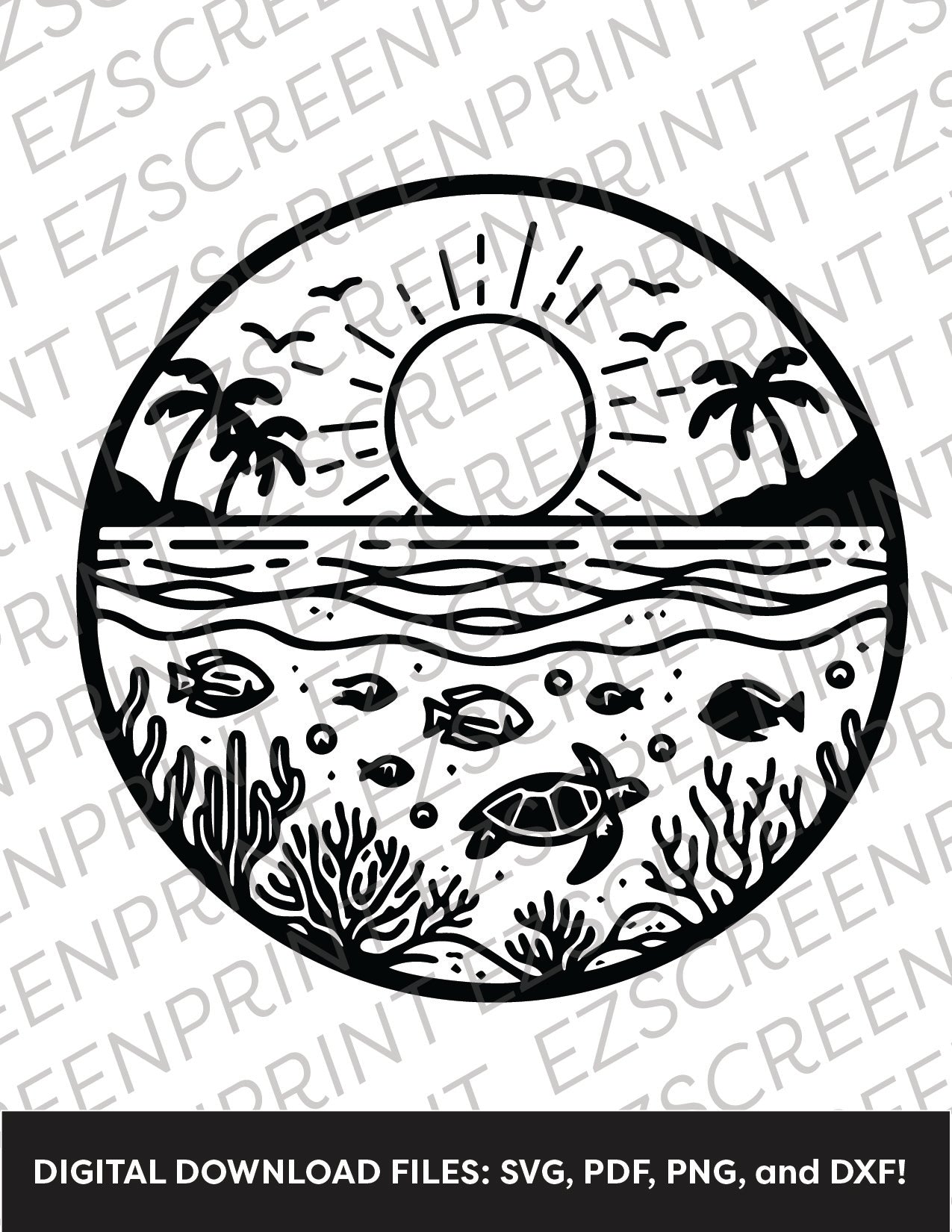 Ocean Sunrise Line Drawing, Various Sizes + Digital Download