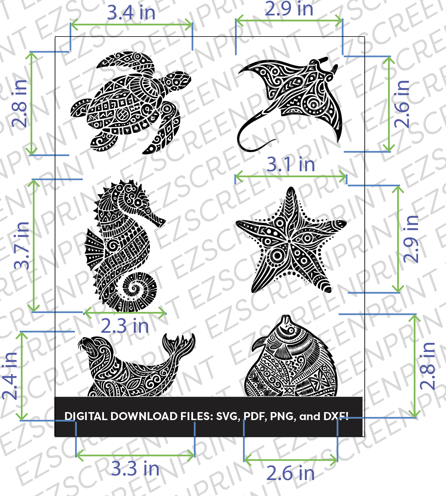Patterned Ocean Animals Pack 2, 8.5"x11" + Digital Download