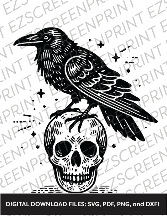 Polymer Clay Silk Screen Printing Stencil, Raven Sitting on a Skull ...