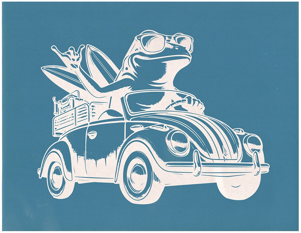 Surfer Frog, 8.5"x11" + Digital Download