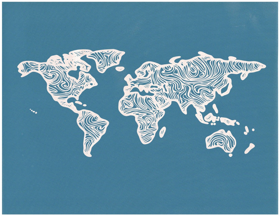 Swirly World Map, 8.5"x11" + Digital Download