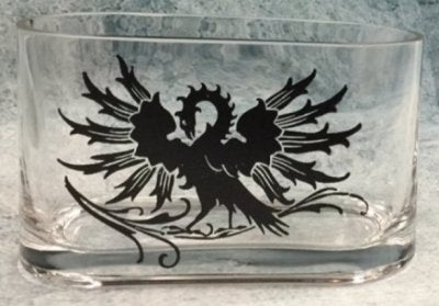Coat of arms style dragon screen printing on glass