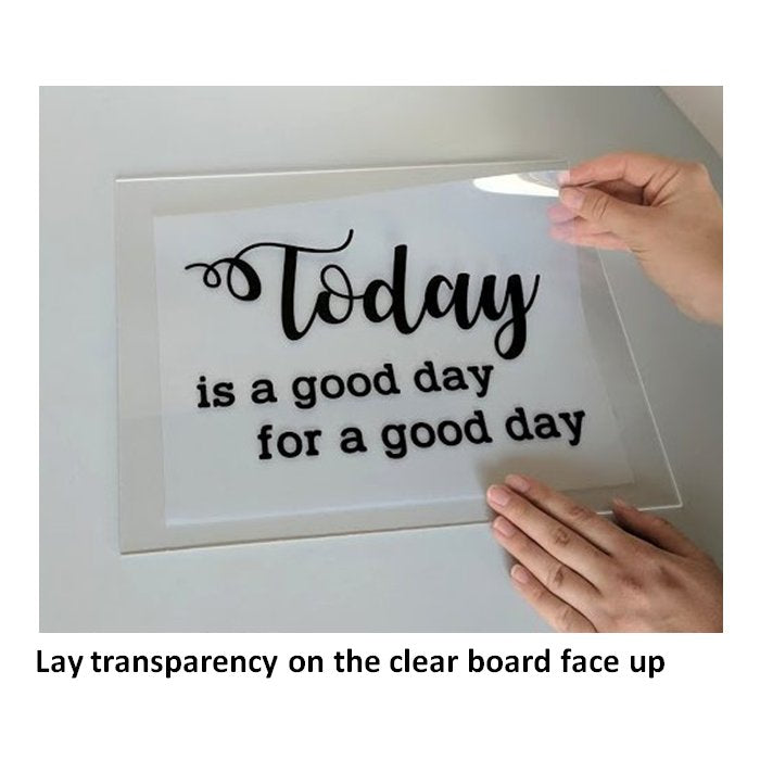 Lay transparency face up on clear board from the screen printing kit