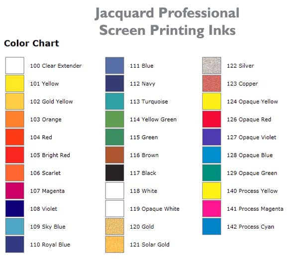 Jacquard Screen Printing Inks Color Chart